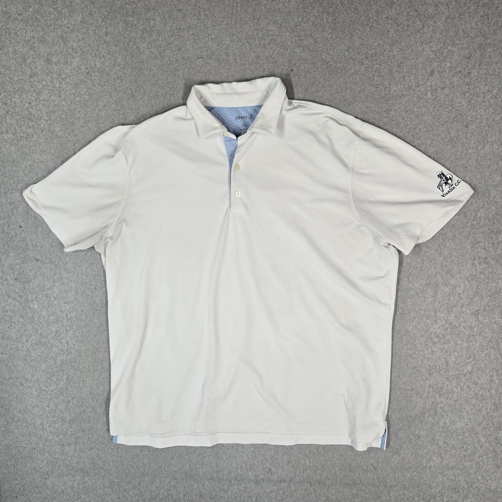 Johnnie-O Men Polo XL White Button Logo Short Sleeve READ